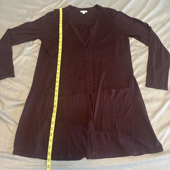 J. Jill Deep PURPLE Button Front Long Knit Cardigan Pockets Cotton Rayon M Tall - Picture 9 of 9